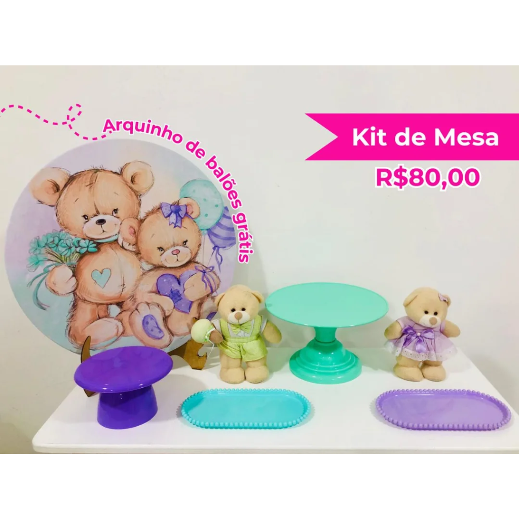 Kit de Mesa Chá Revelação Lilás E Verde - Creare Decorações 