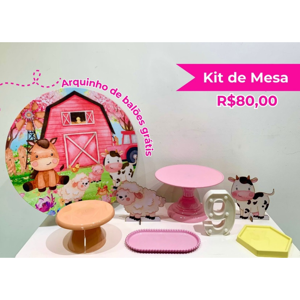 Kit de Mesa Fazendinha Rosa - Creare Decorações 