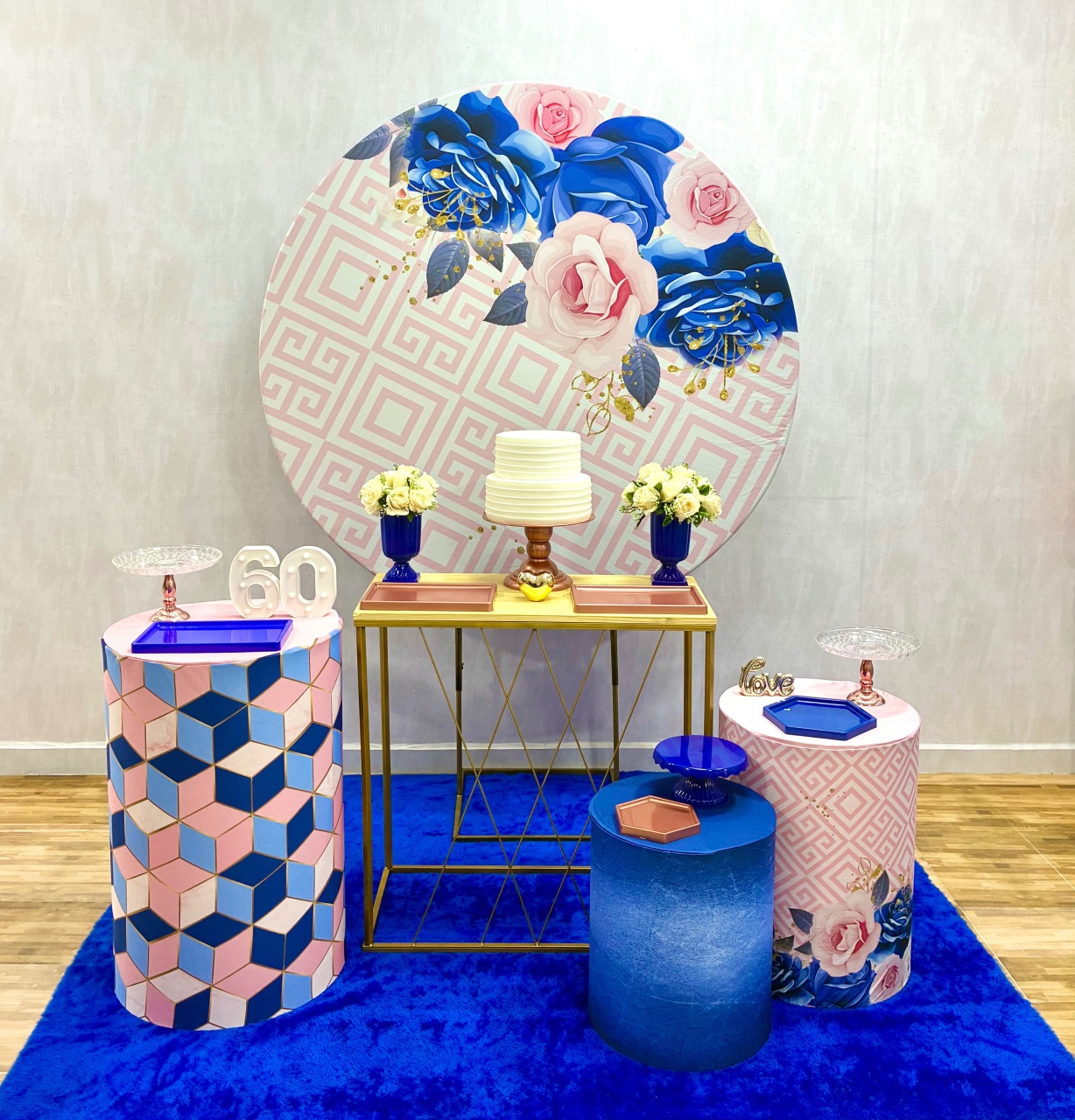Floral Rosa E Azul - Kit 2 - Creare Decorações 