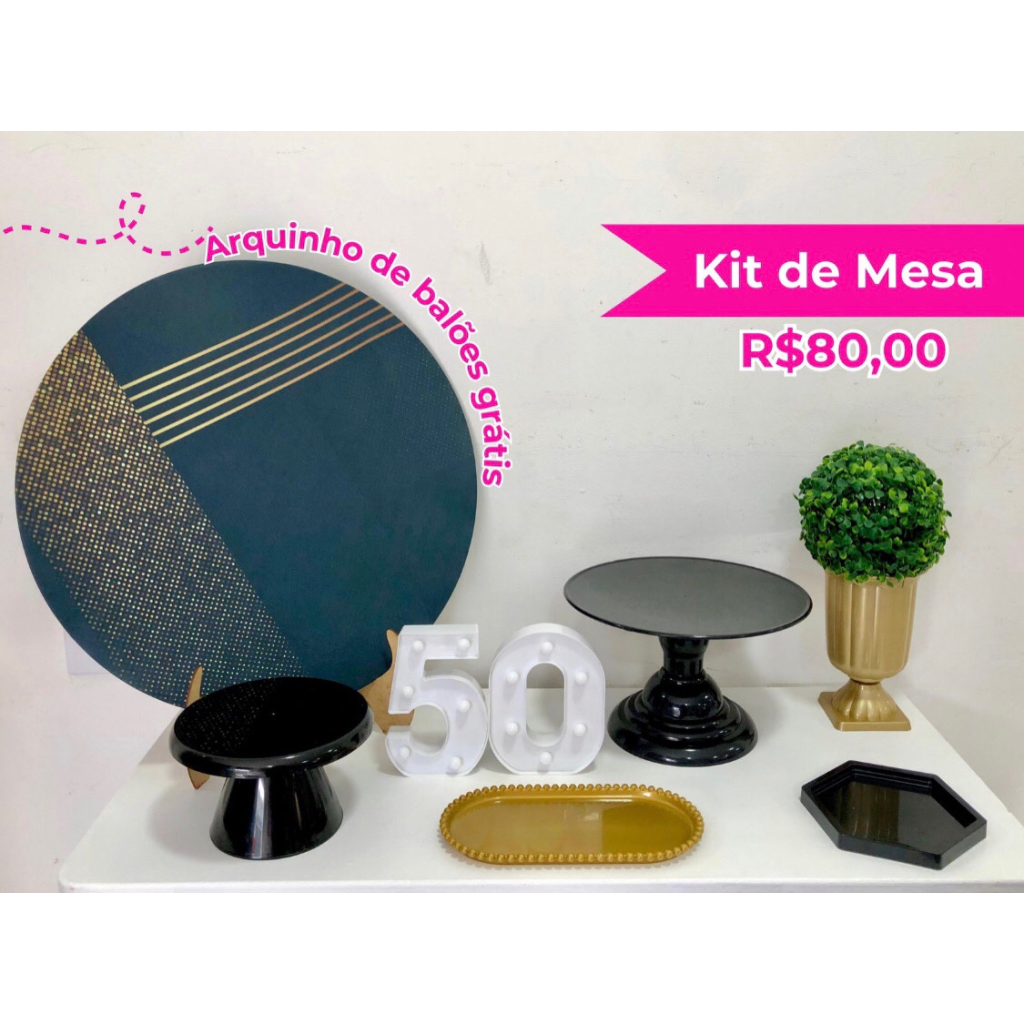 Kit de Mesa Preto E Dourado - Creare Decorações 