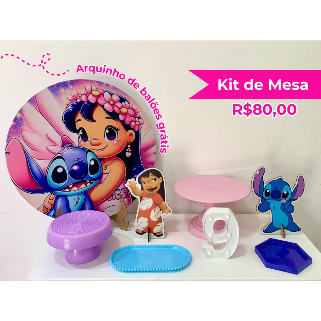 Kit de Mesa Lilo & Stitch Cute Lilas - Creare Decorações 