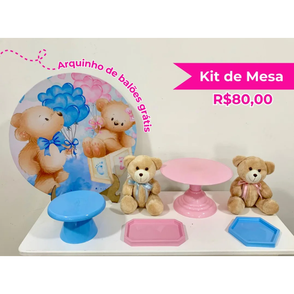 Kit de Mesa Chá Revelação Rosa E Azul - Creare Decorações 