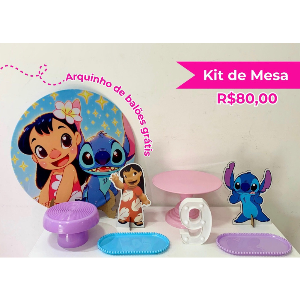 Kit de Mesa Lilo & Stitch Cute Azul - Creare Decorações 