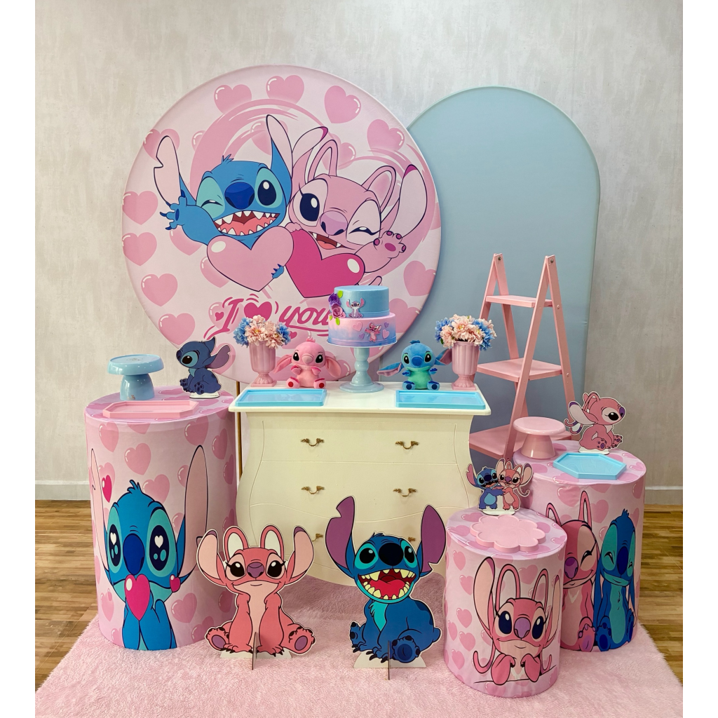 Stitch E Angel Rosa - Kit 3 - Creare Decorações 