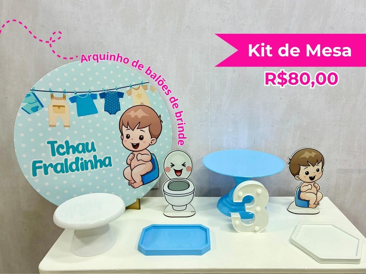 Kit de Mesa Tchau Fraldinha Azul - Creare Decorações 