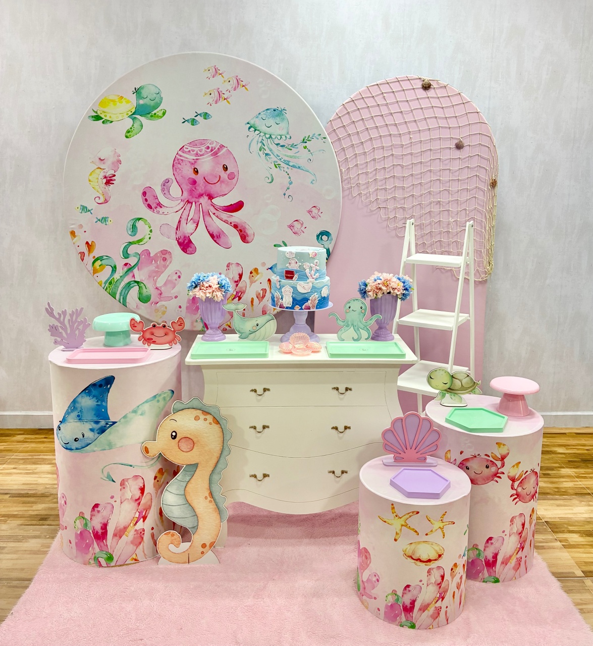 Fundo Do Mar Rosa - Kit 3 - Creare Decorações 