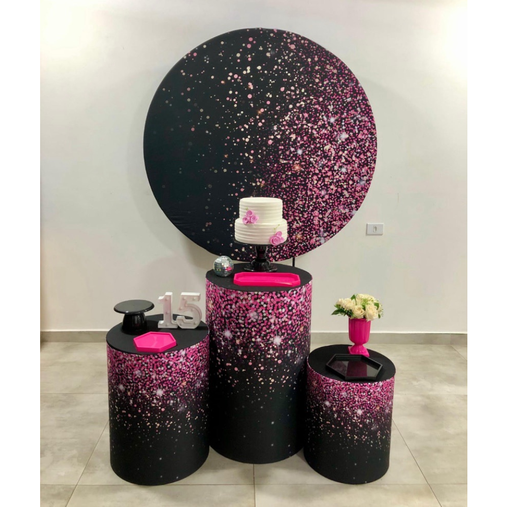 Preto E Pink Glitter Kit 1 - Creare Decorações 