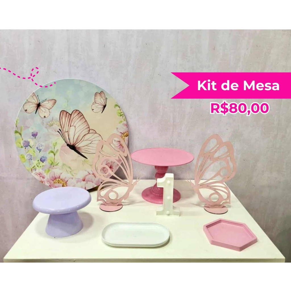 Kit de Mesa Jardim das Borboletas Rosa - Creare Decorações 
