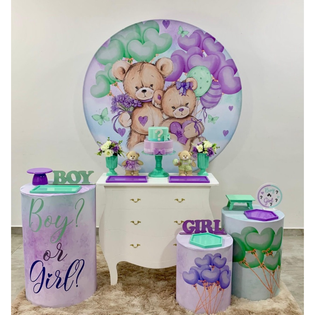 Chá Revelação Lilás E Verde - Kit 2 - Creare Decorações 