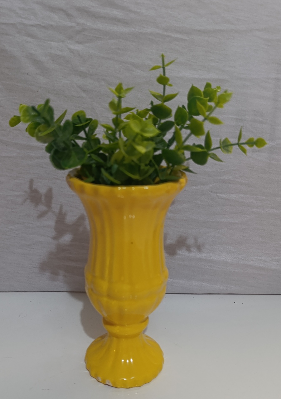 Vaso Grego Cerâmica Fino Amarelo  - AMÔ ATELIÊ DECORAÇÃO