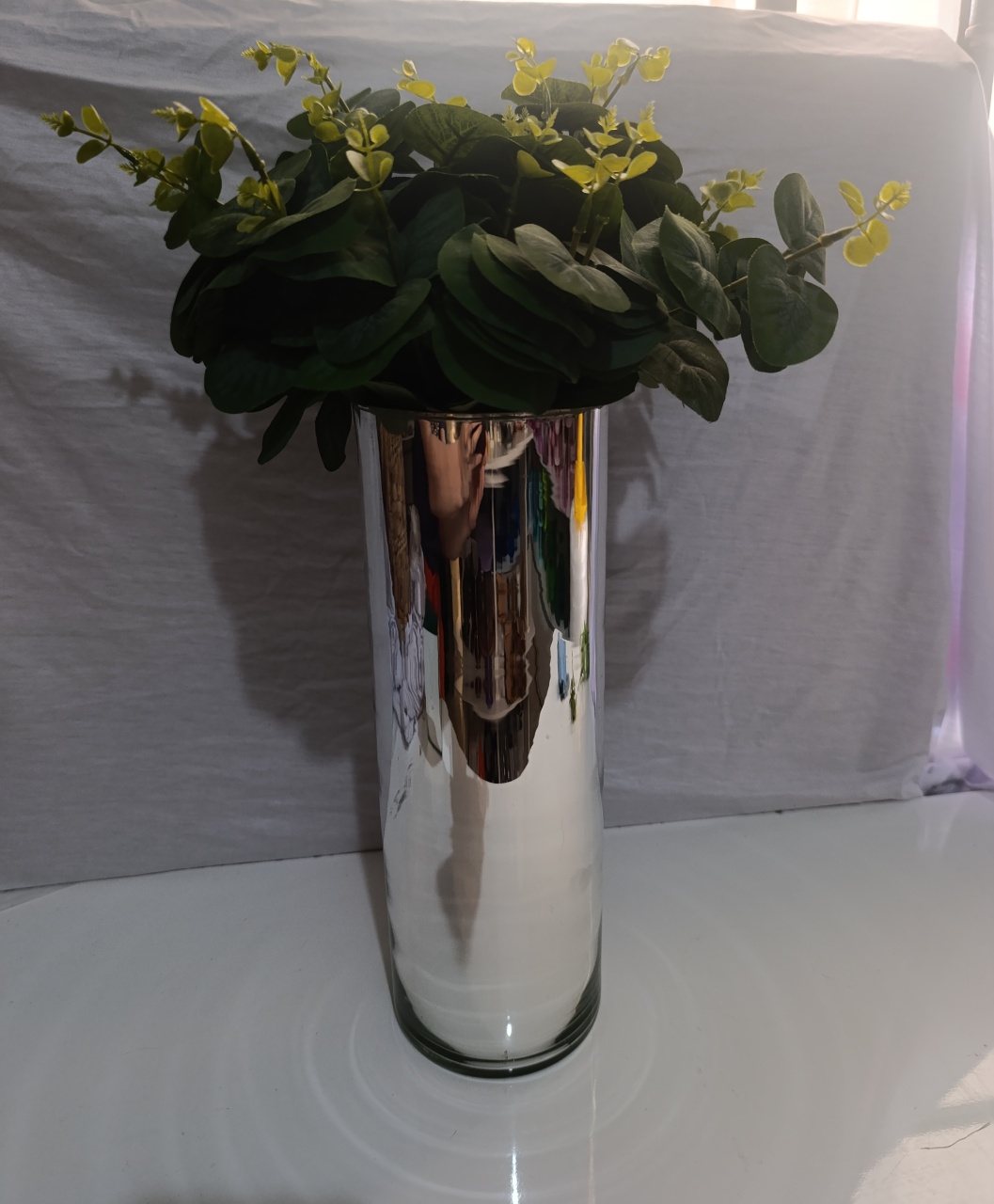 Vaso Prata Espelhado Tubo G - AMÔ ATELIÊ DECORAÇÃO