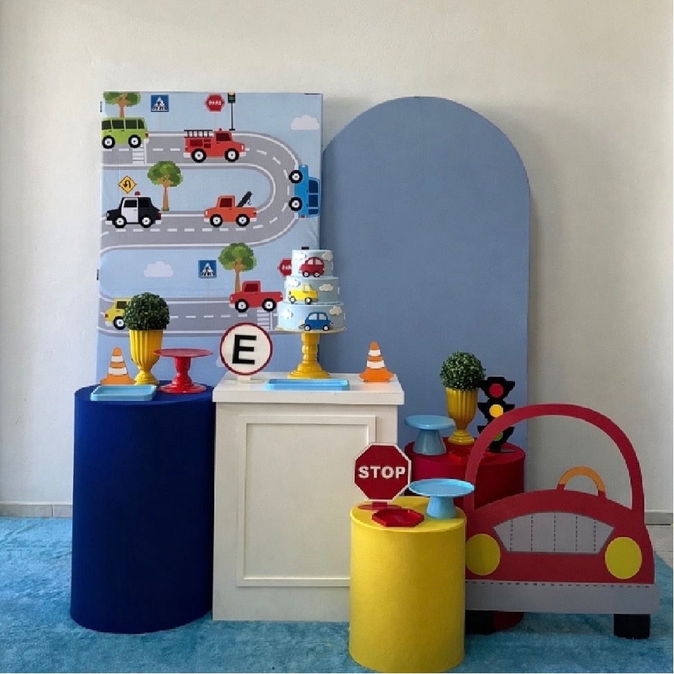 Carrinhos | Painel Azul Com Carrinhos | Capas Lisas - Kit 3 - zigalufest