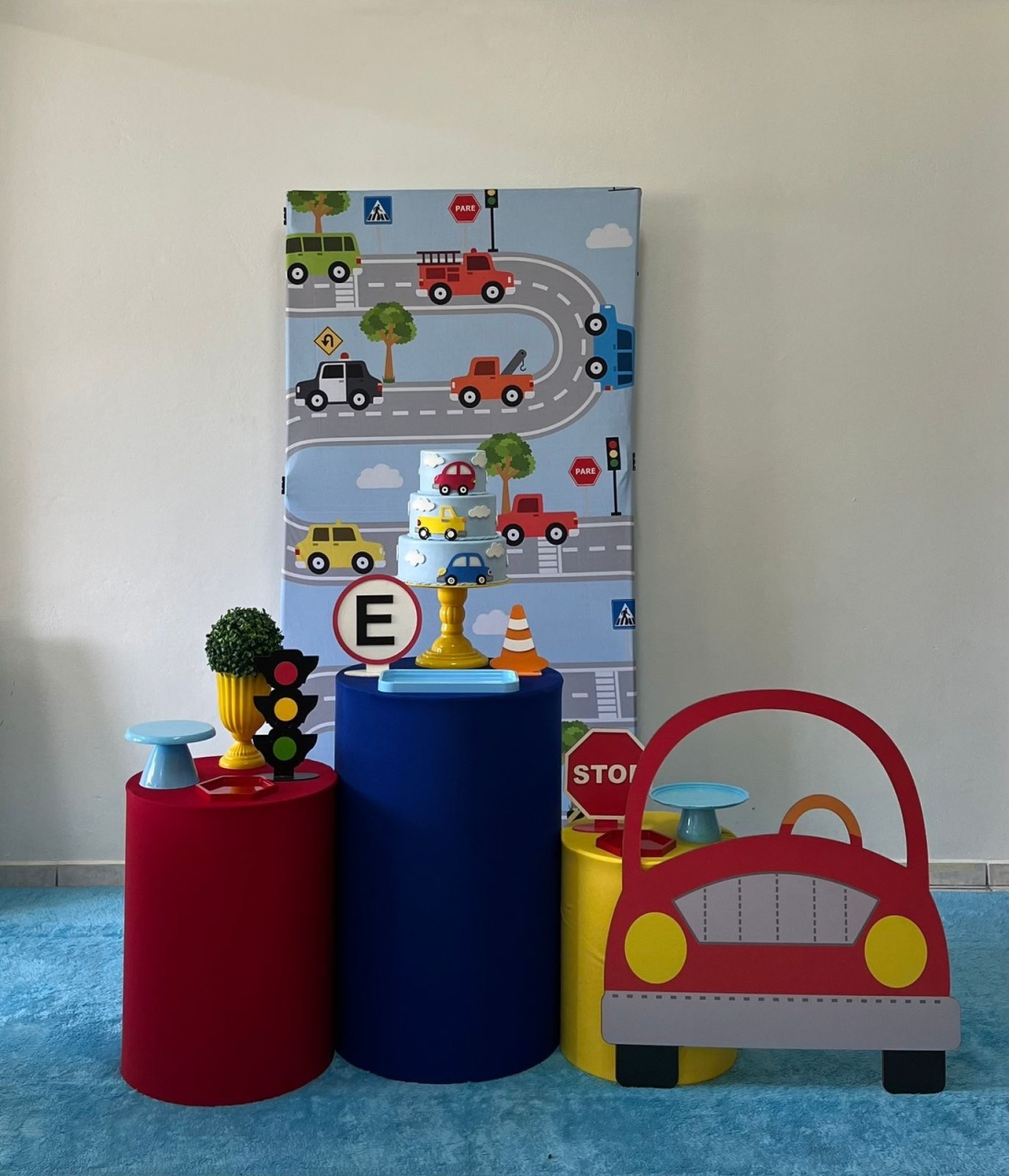 Carrinhos | Painel Azul Com Carrinhos | Capas Lisas - Kit 1 - zigalufest