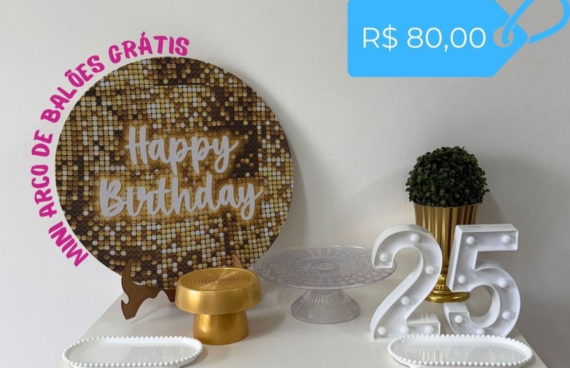 Happy Birthday - Dourado | Kit Mesa - zigalufest