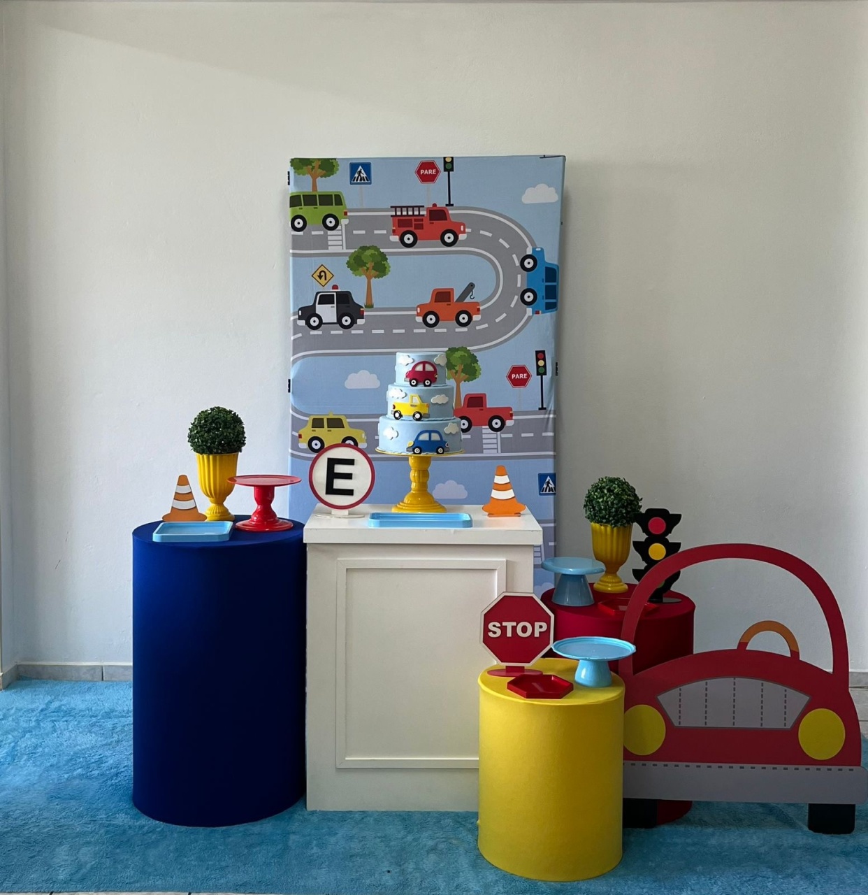 Carrinhos | Painel Azul Com Carrinhos | Capas Lisas - Kit 2 - zigalufest
