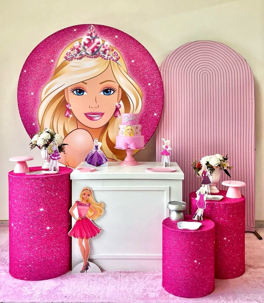 Barbie - Kit 3 | Painel Rosa Ripado   - zigalufest
