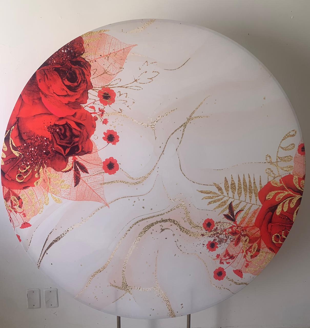 Painel Sublimado Floral Vermelho 1,5X1,5 - suafesta.gyn