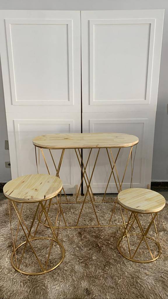 Trio de Mesa Oval Dourado - suafesta.gyn