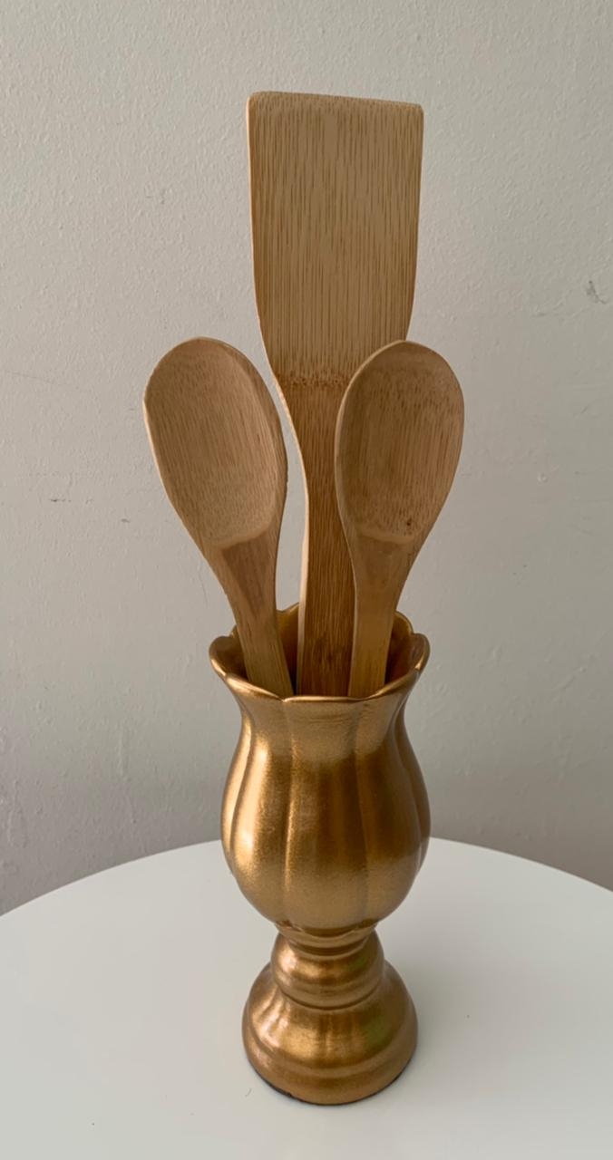 Mini Vaso Com Talheres Dourado - suafesta.gyn