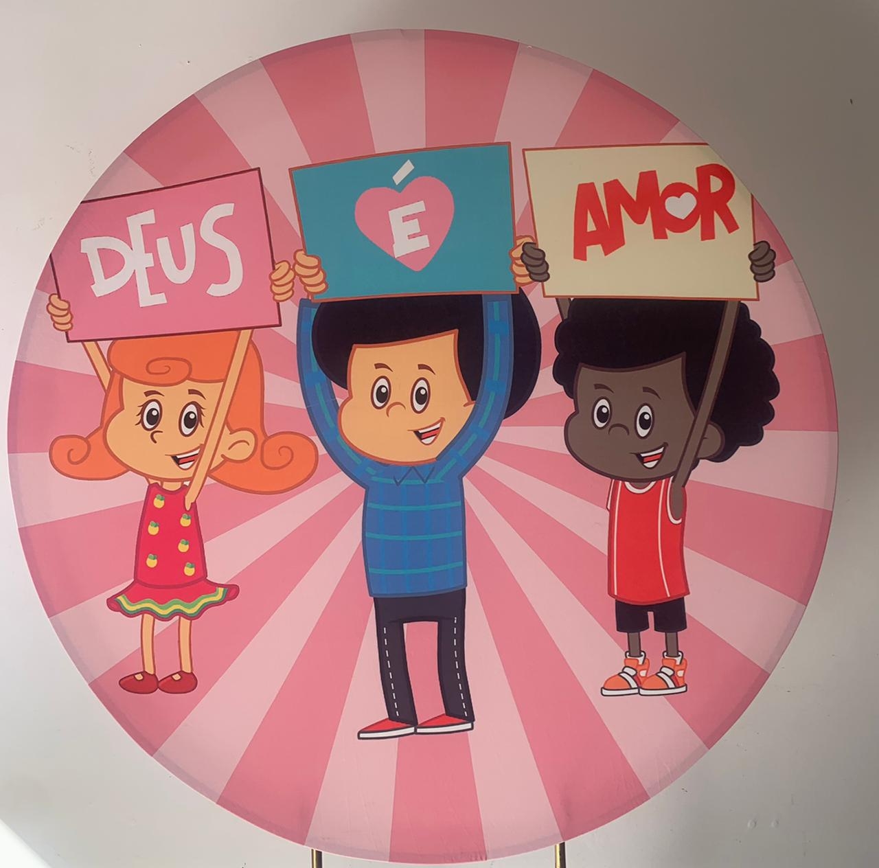 Painel Sublimado Deus É Amor Rosa 1,2X1,2 - suafesta.gyn