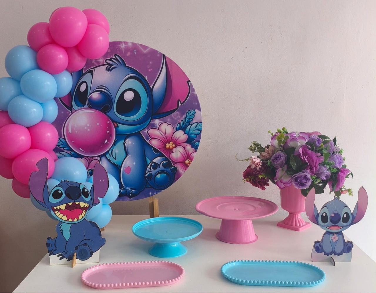 Mini Cenário Stitch Rosa - Thefest