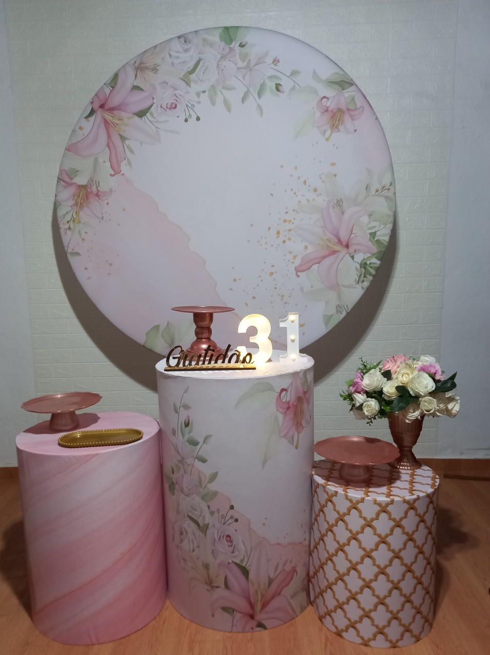Kit Prata Floral Rose Com Dourado - Thefest