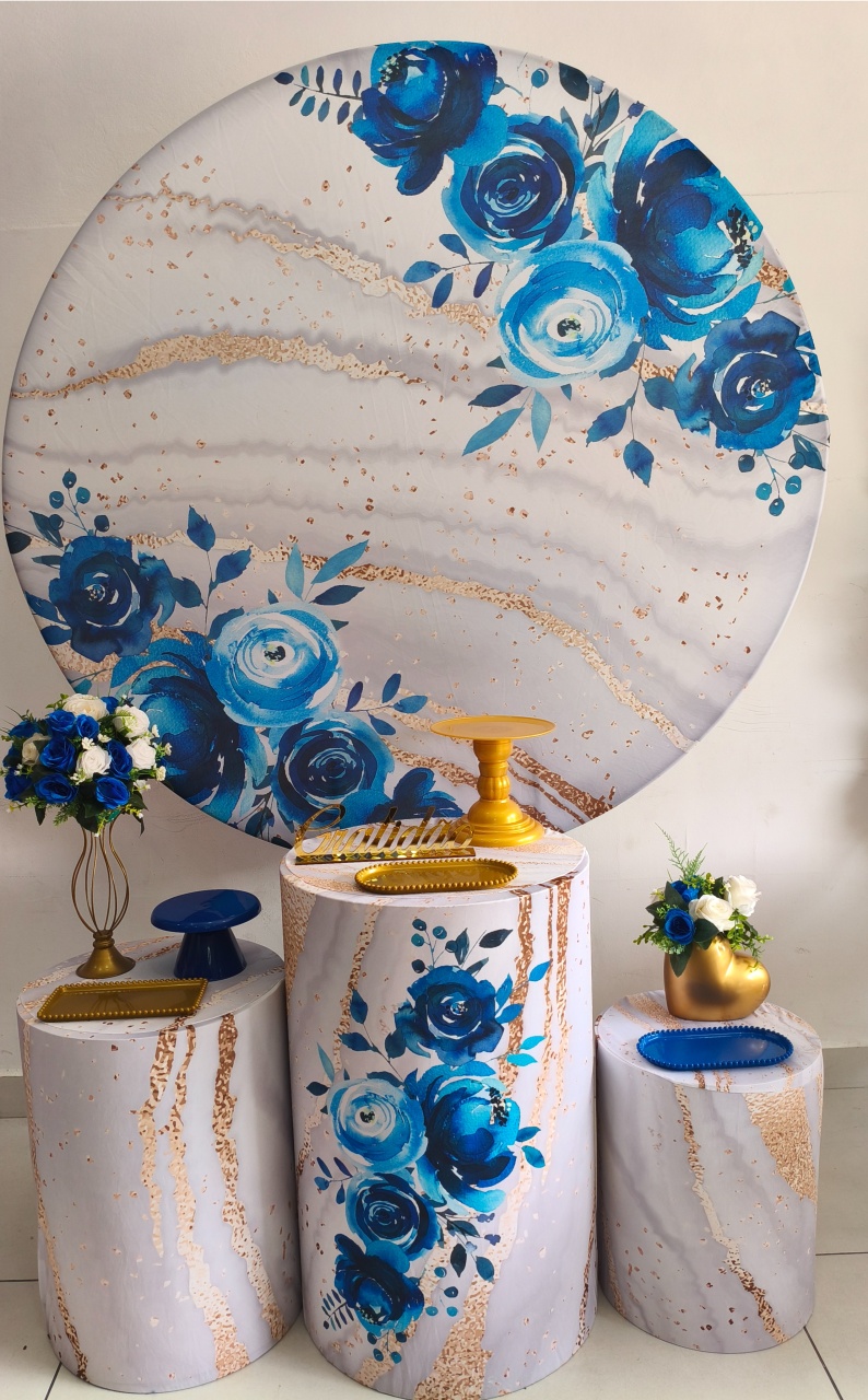 Kit Prata Floral Azul Com Dourado - Thefest