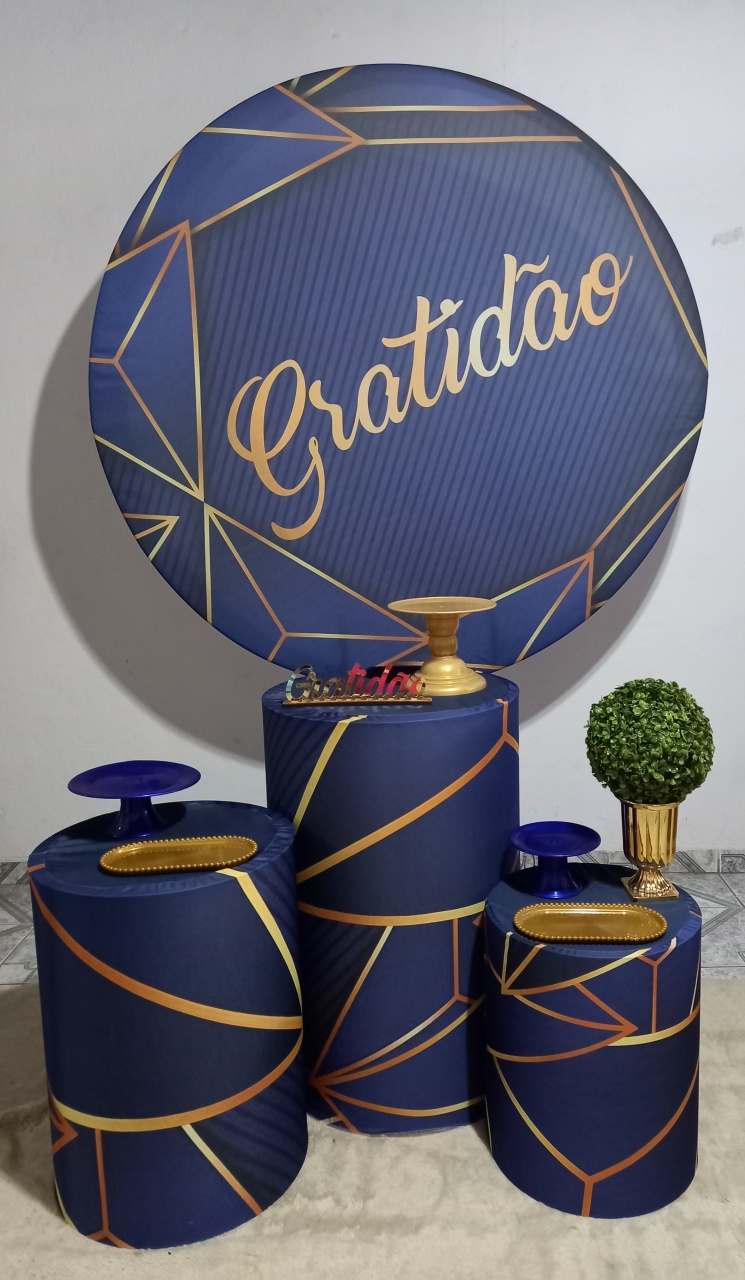 Kit Prata Gratidão Azul Com Dourado - Thefest