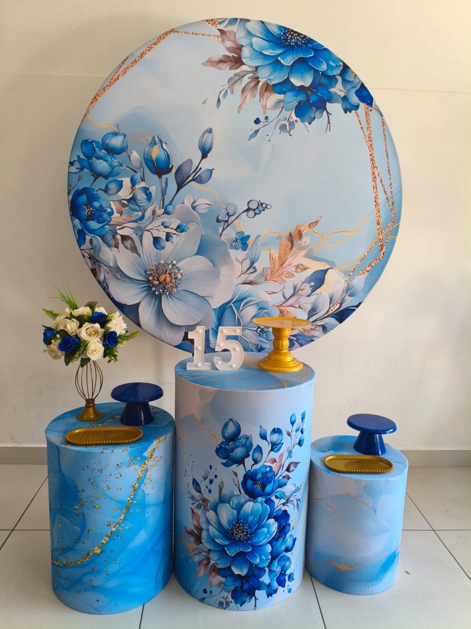 Kit Prata Azul Floral - Thefest