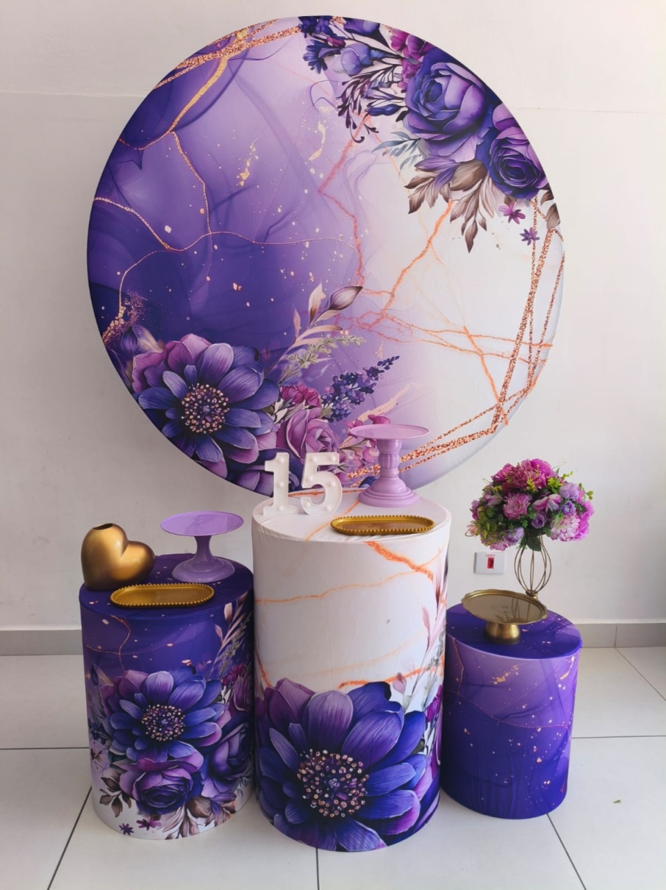 Kit Prata Floral Roxo - Thefest