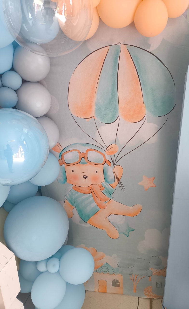 Painel Ursinho Aviador (Tecido) - Ohana Festas e Eventos 