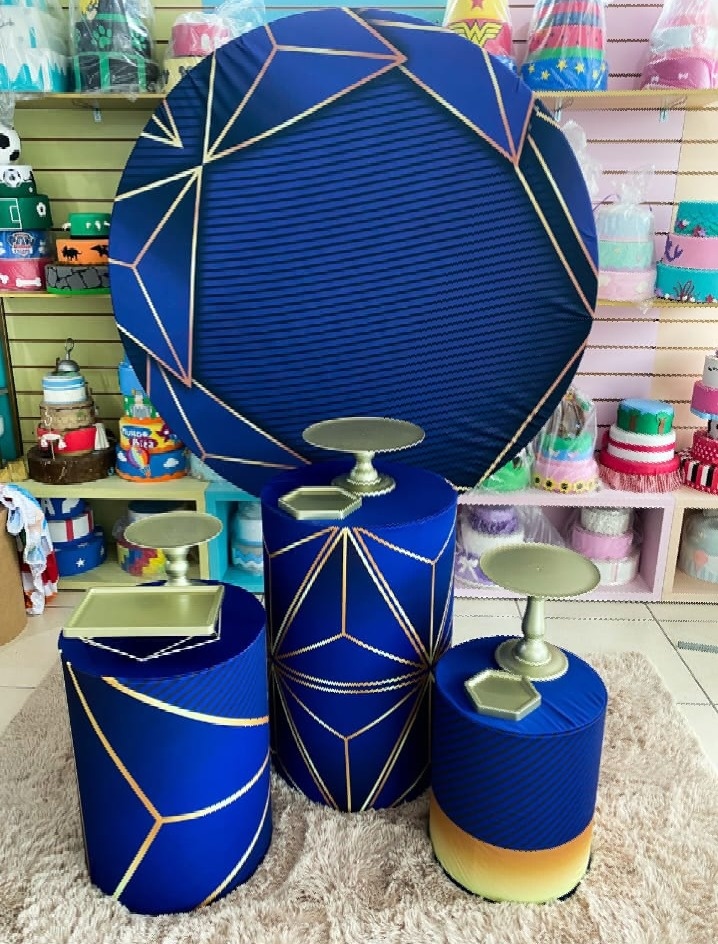 Azul | Dourado Geométrico - Mouse Atelie das Festas