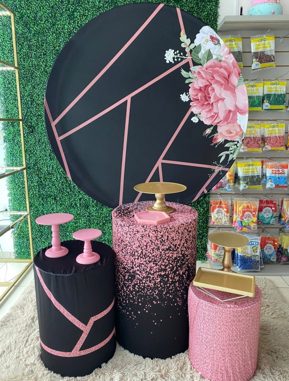 Floral Glitter Rose | Preto - Mouse Atelie das Festas