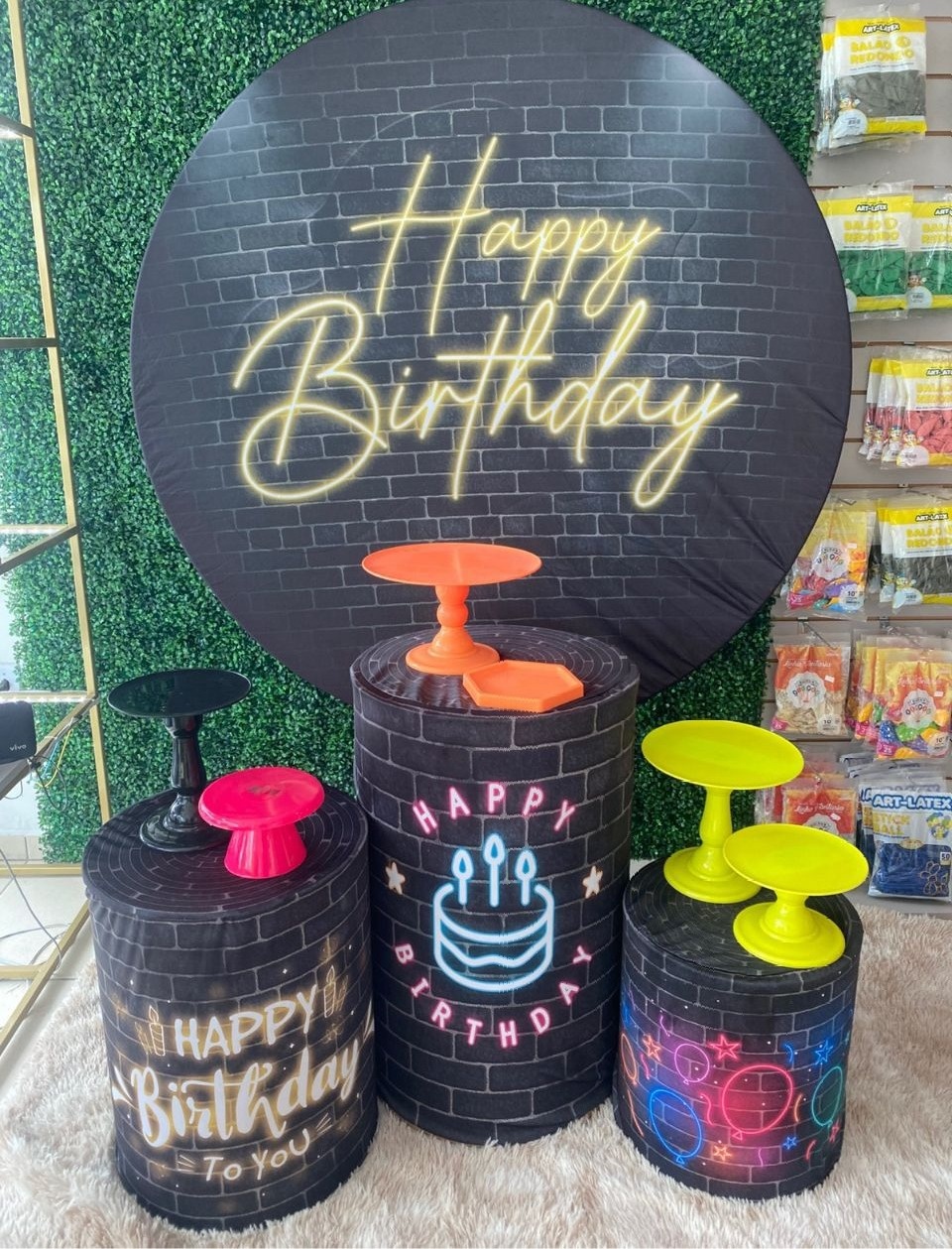 Happy Birthday Preto Neon - Mouse Atelie das Festas