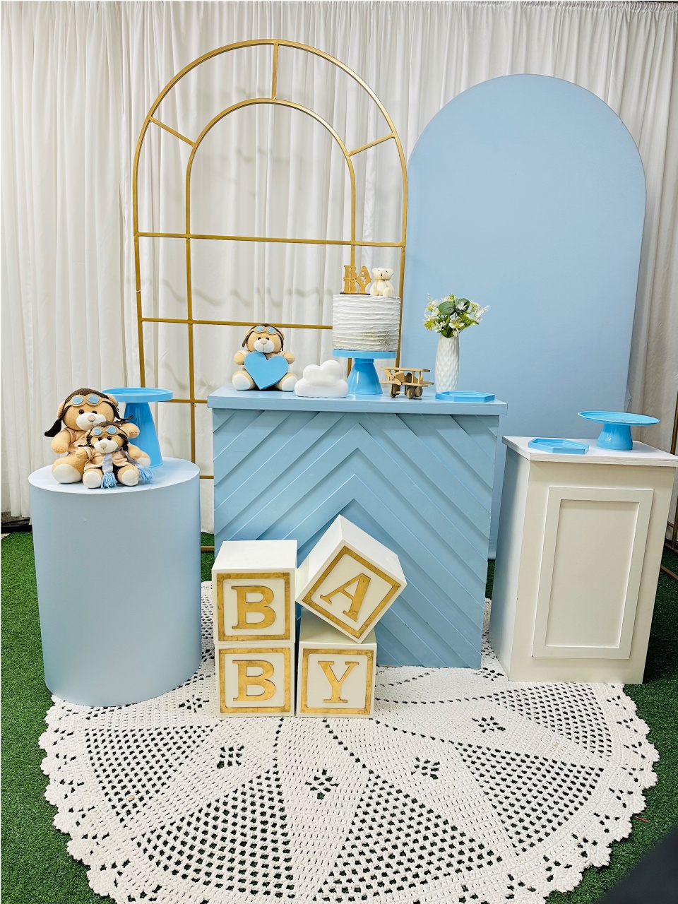 Chá de Bebê Ursinho Aviador Painel Liso - Happy Day Decorações
