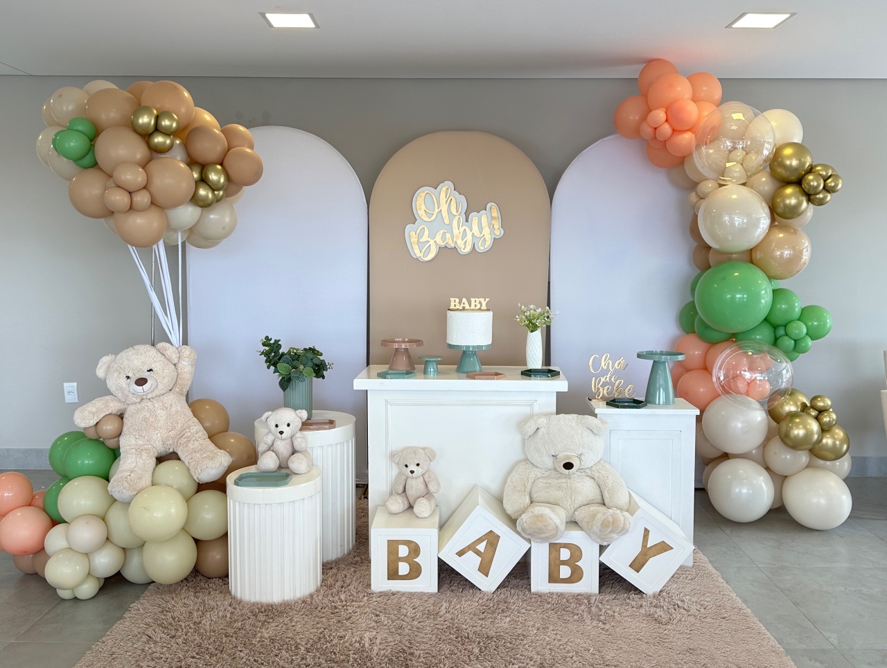 Chá de Bebê Luxo Nude E Verde - Happy Day Decorações