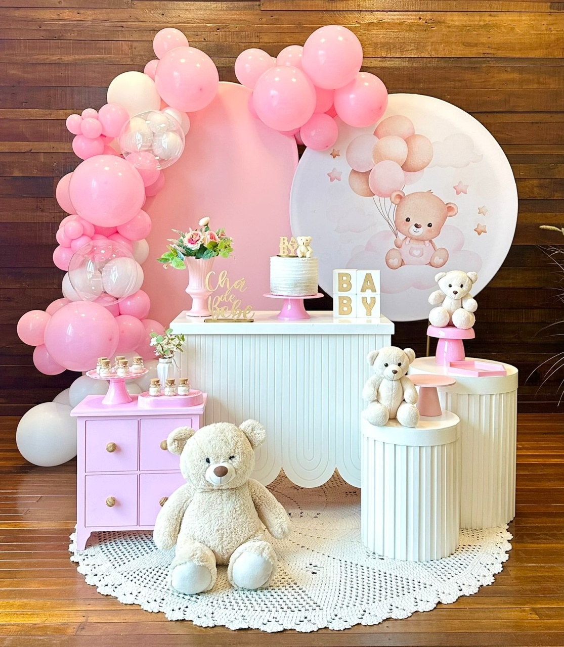 Chá de Bebe Rosa Luxo (Balões Com Valores Separados)  - Happy Day Decorações