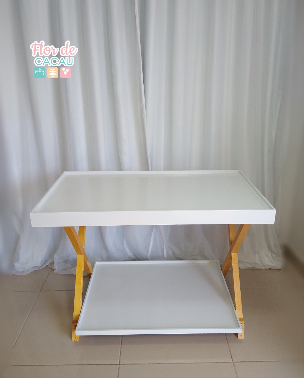 Mesa Cavalete Dupla Branca - Locadora Flor de Cacau