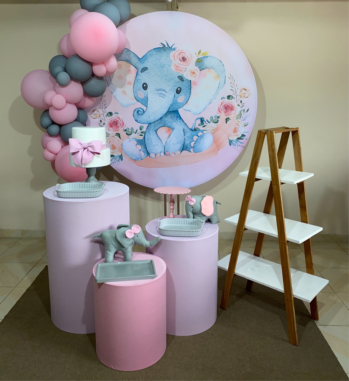 Kit Elefantinho Rosa 2 - DECOR FESTAS PEGUE MONTE & BALÕES