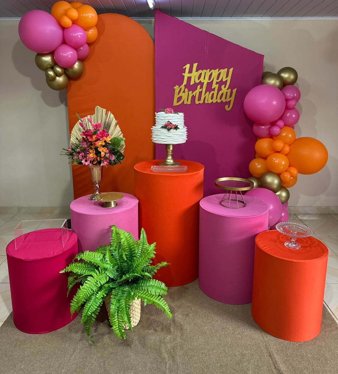 Kit Laranja & Pink 6 - DECOR FESTAS PEGUE MONTE & BALÕES