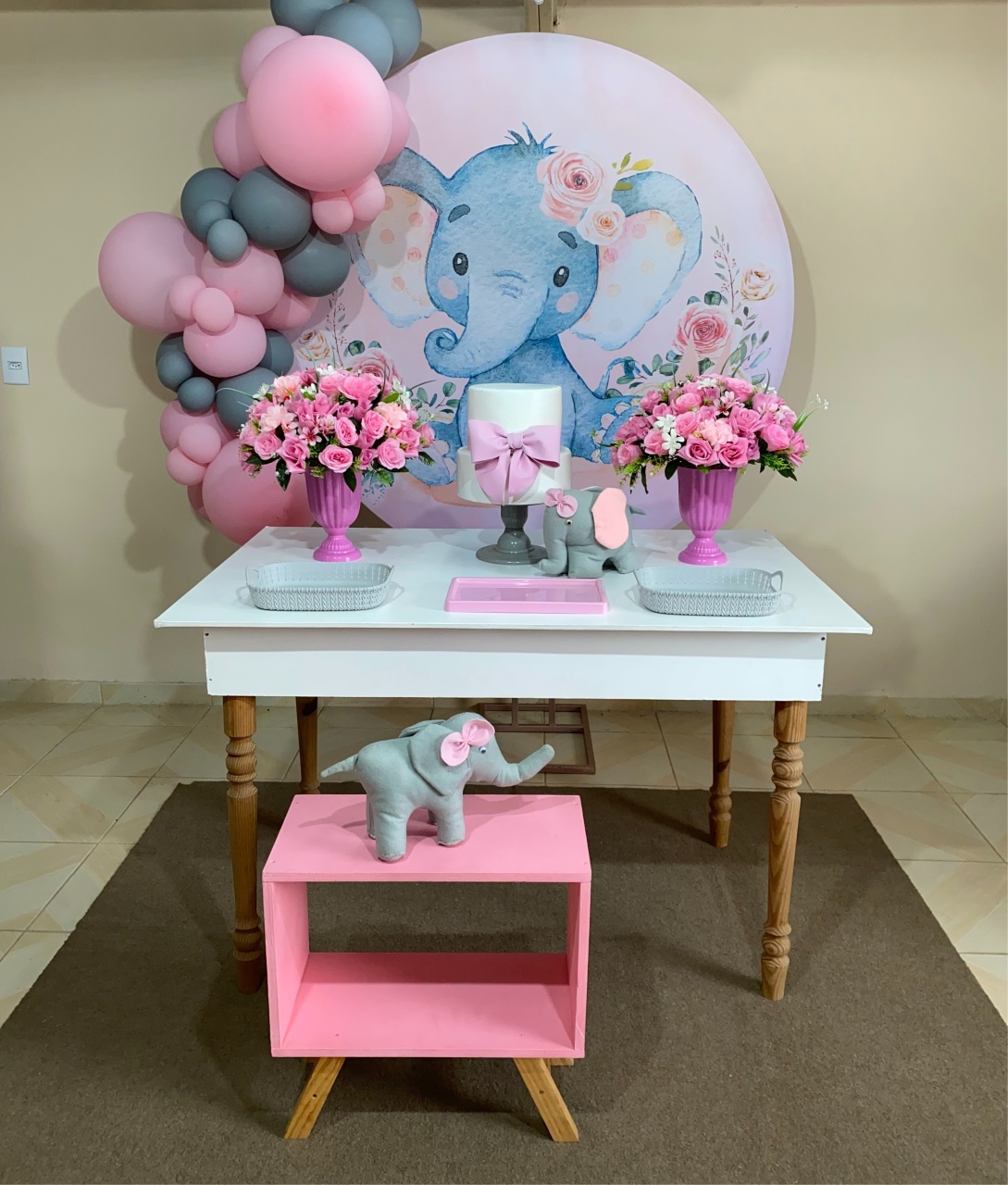 Kit Elefantinho Rosa 3 - DECOR FESTAS PEGUE MONTE & BALÕES