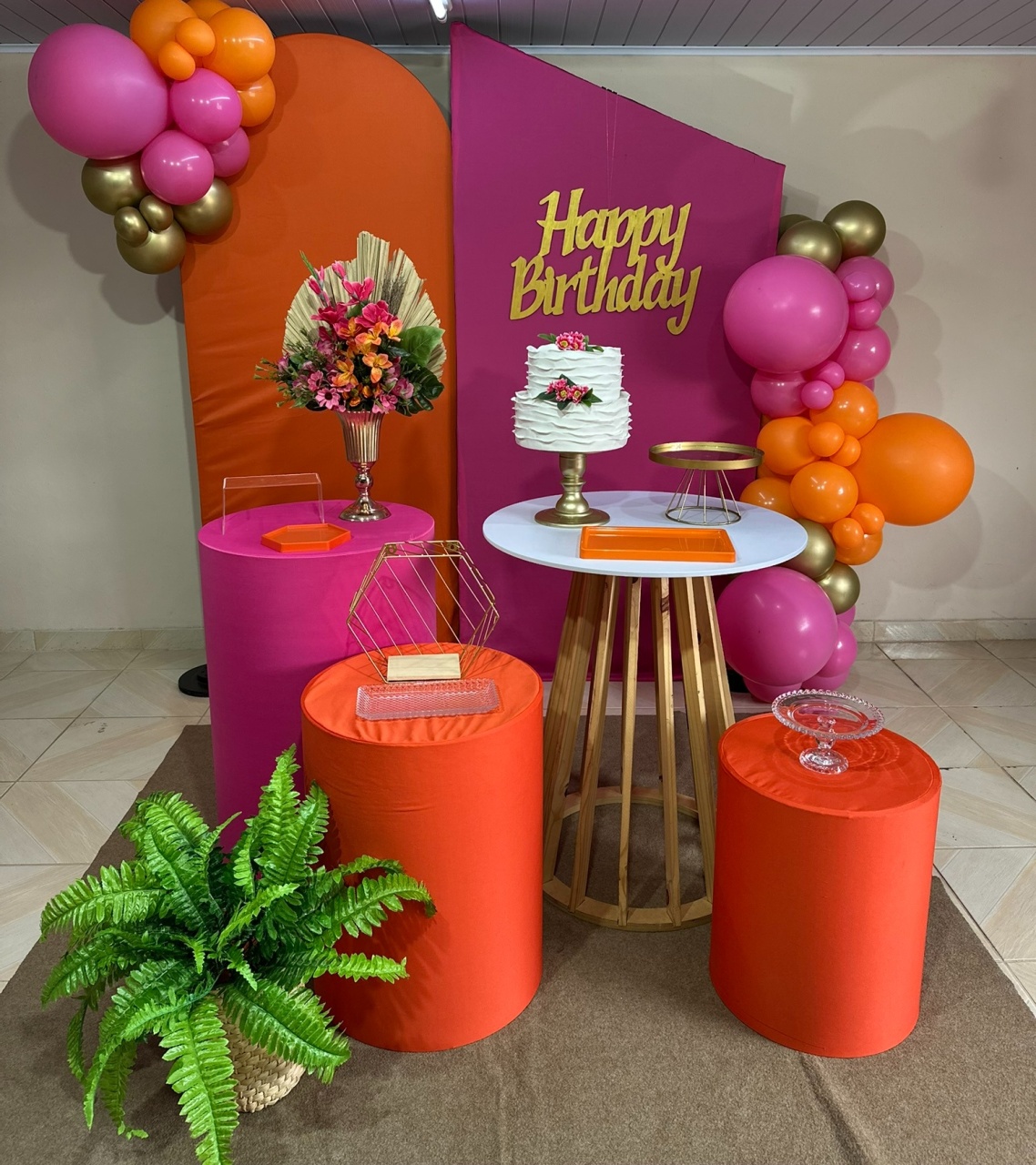 Kit Laranja & Pink 5 - DECOR FESTAS PEGUE MONTE & BALÕES