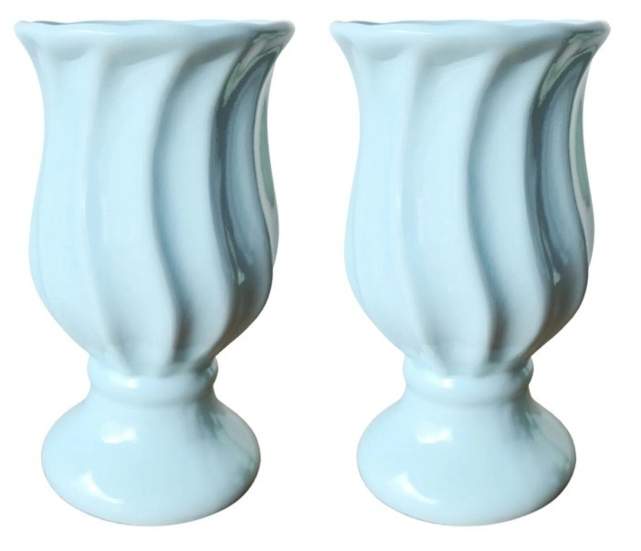  Vasos Torcidos Cerâmica Azul Bebê 21X12 - jessica jardin dos Reis