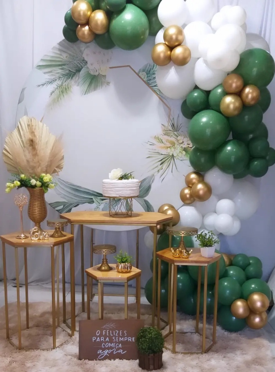 Casamento Verde Floral Mesas Sextavadas - jessica jardin dos Reis