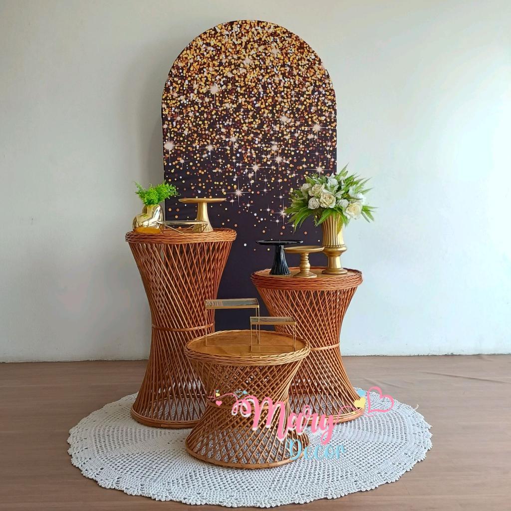Kit  Preto E Dourado  Glitter Luxinho Em Vime - Mary Decor Festas & Locações