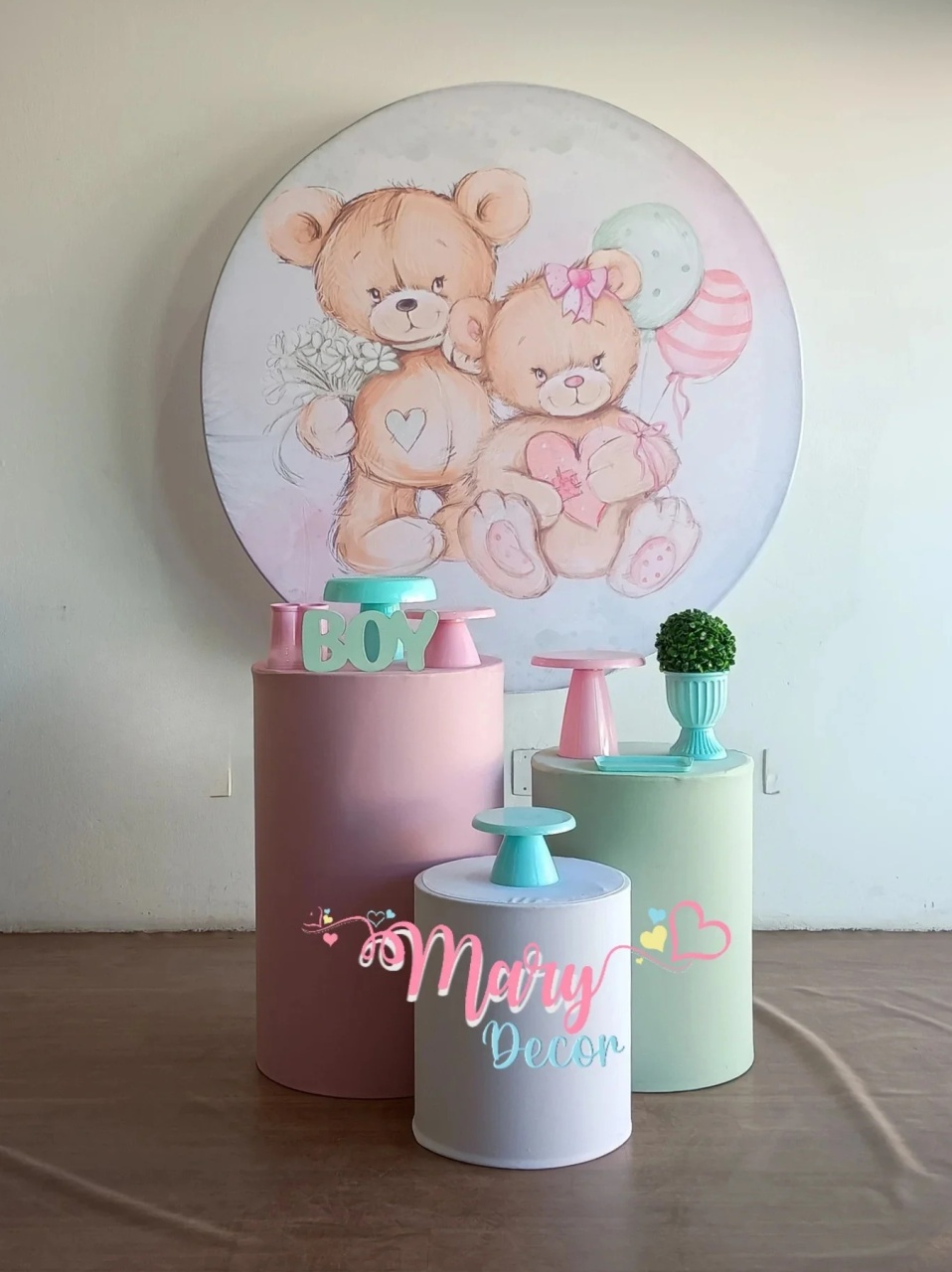 Chá Revelava  Urso Verde E Rosa Kit Básico - Mary Decor Festas & Locações