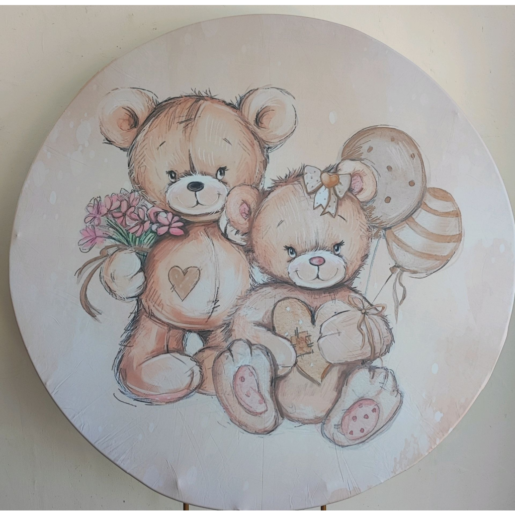  Capa Para Painel Redondo Cha Revelação Urso Marron - Mary Decor Festas & Locações