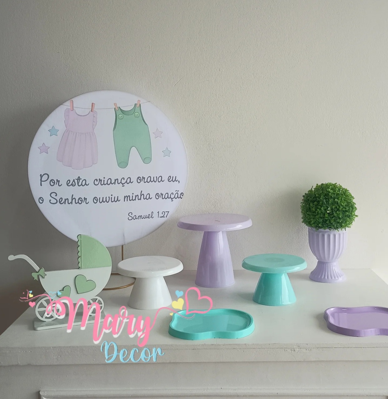 Mini Kit Chá Revelação Lilas E Verde  - Mary Decor Festas & Locações