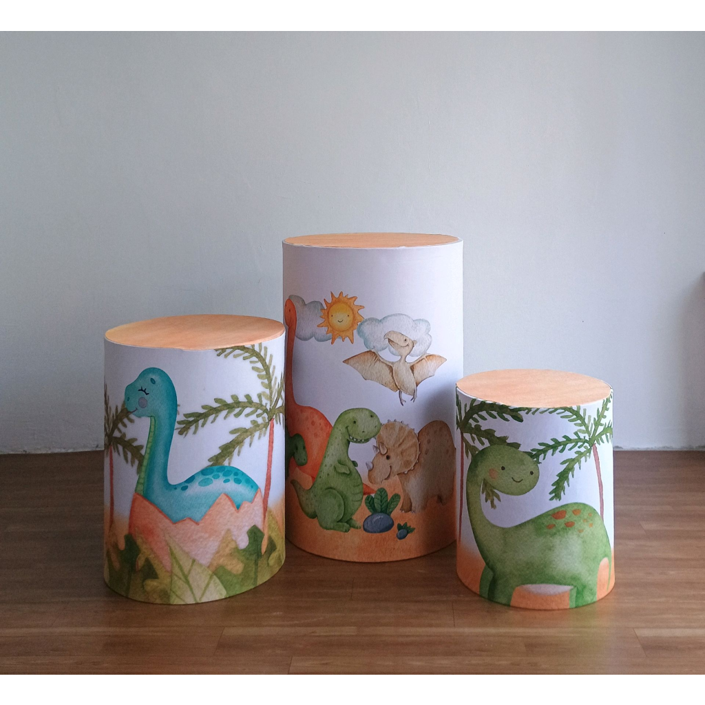 Trio de Capas Cilindros Dino Baby Aquarela - Mary Decor Festas & Locações