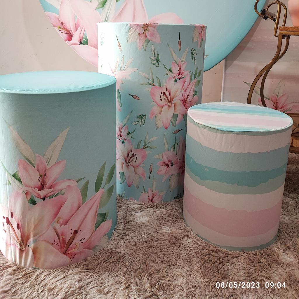 Trio de Capas Floral Azul E Rosa - Mary Decor Festas & Locações